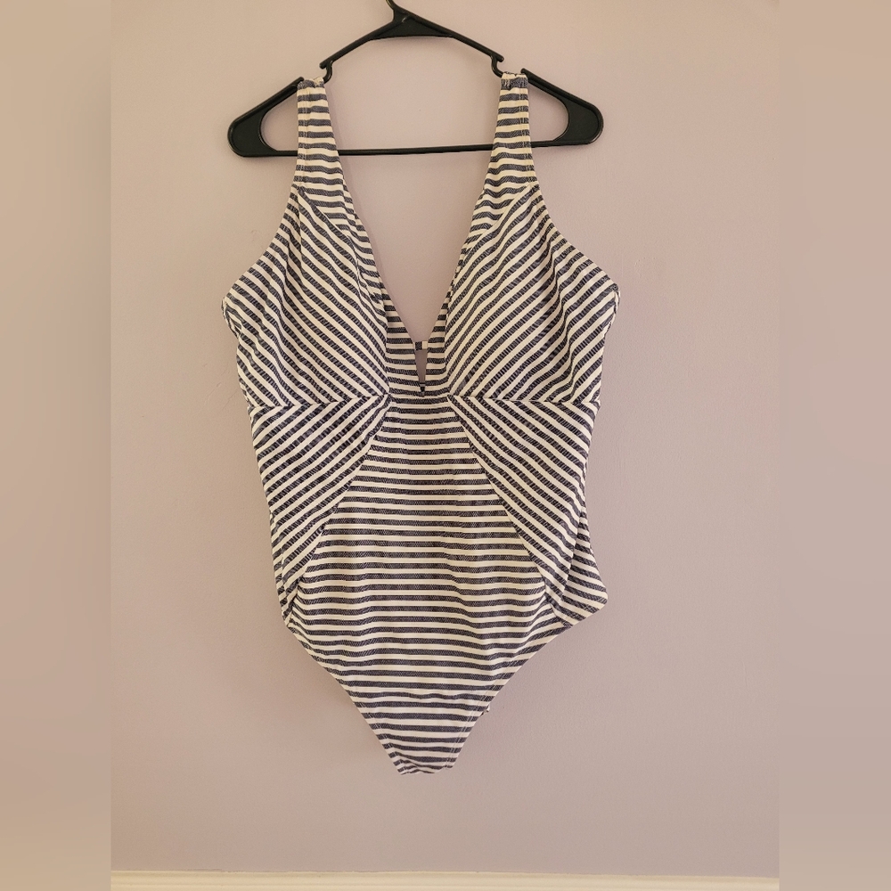 Navy And White One Piece Swin Suit